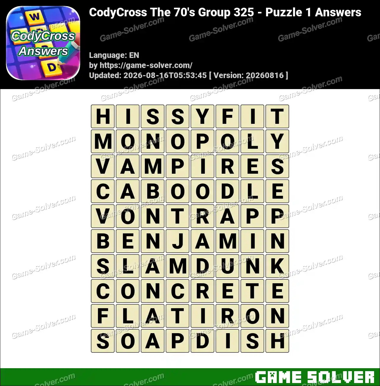 CodyCross The 70’s Group 325 – Puzzle 1 Answers